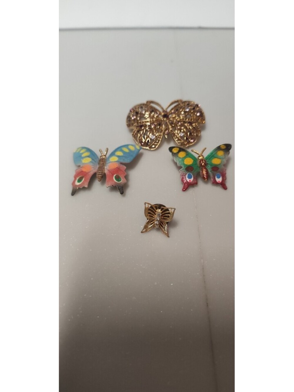Vintage MOR Butterfly Brooch Pin Lot Rhinestone Filigree Tie Tack Estate Jewelry